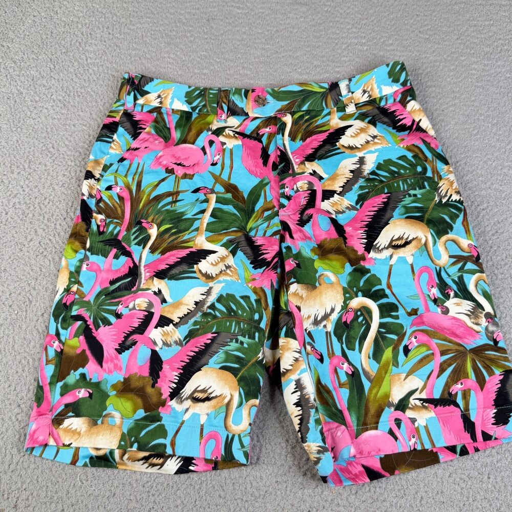 LOUDMOUTH GOLF Shorts Mens 32x11" Pink Flamingo Chino Jungle All Over Print Palm
